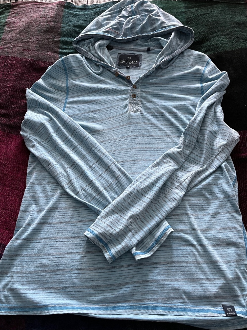 Buffalo David Bitton Light Blue Striped Hooded Henley